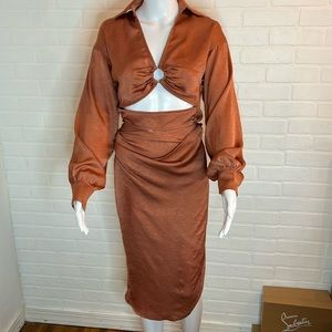 Pretty Little Thing long sleeve wrap dress. Burnt orange  size 2